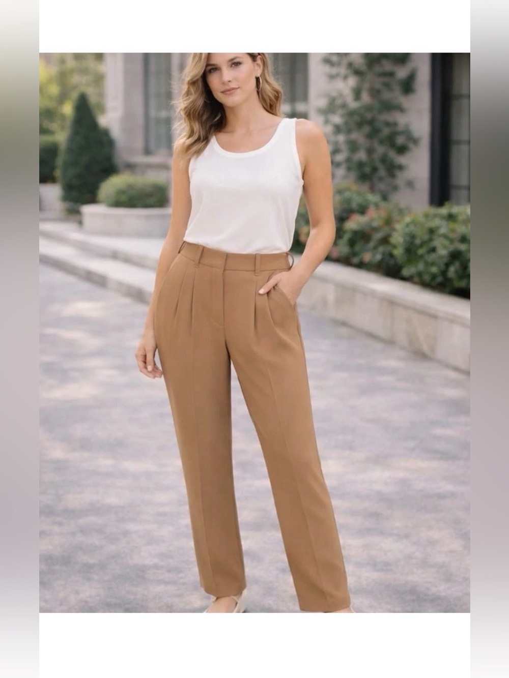 Aritzia Wilfred THE EFFORTLESS PANTS Brown Plated Wide Leg Trousers  brown 12